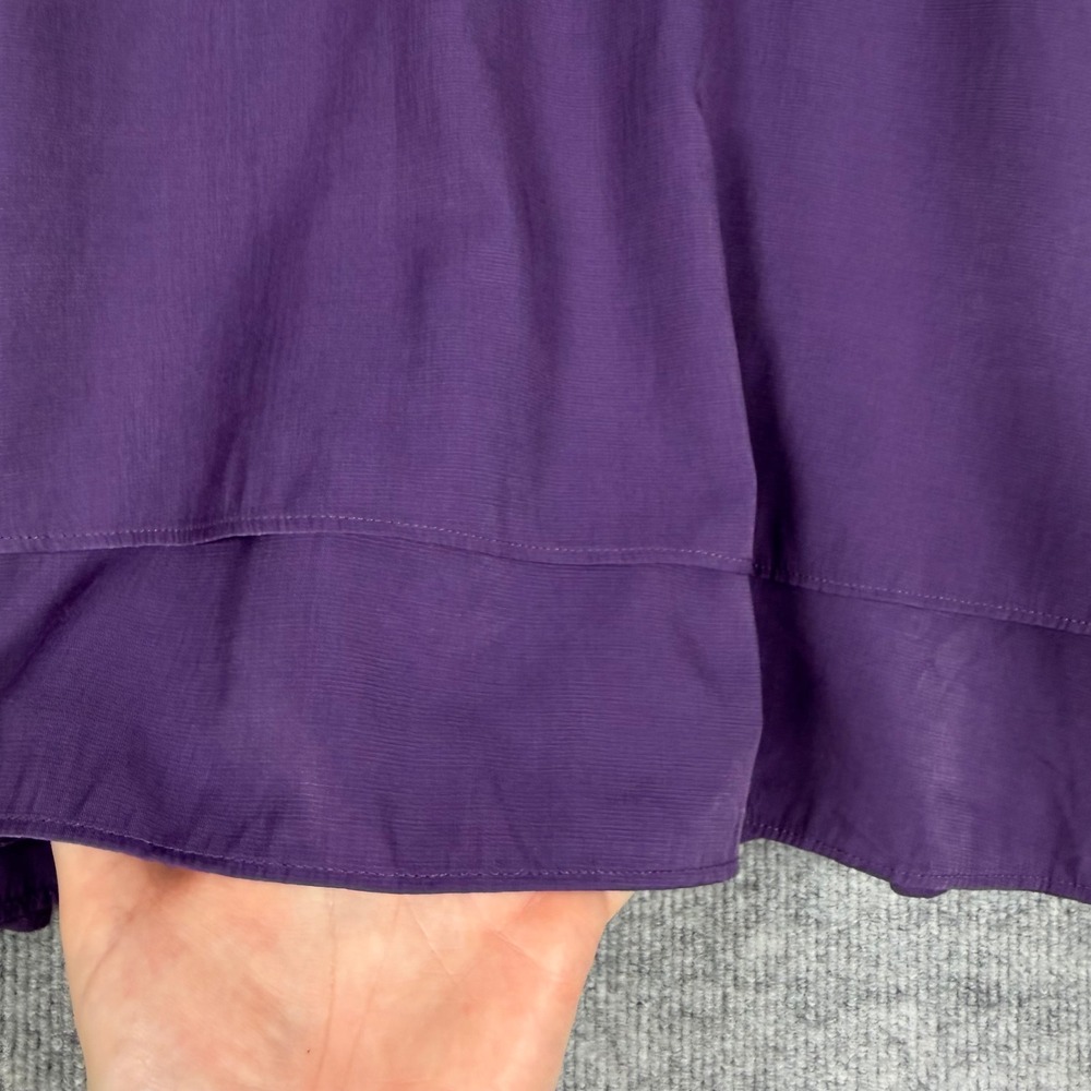 Chico's Size-3 (XL) Top Purple Henley Blouse Roll Tab Sleeve Layered Hem - Picture 8 of 10